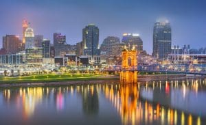 Cincinnati, Ohio, USA skyline on the river Cincinnati, Ohio, USA skyline on the river at night.