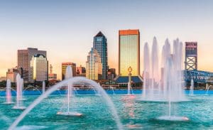 Jacksonville, Florida, USA Jacksonville, Florida, USA fountain and skyline.
