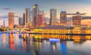 Tampa, Florida, USA downtown skyline on the bay Tampa, Florida, USA downtown skyline on the bay at dawn.