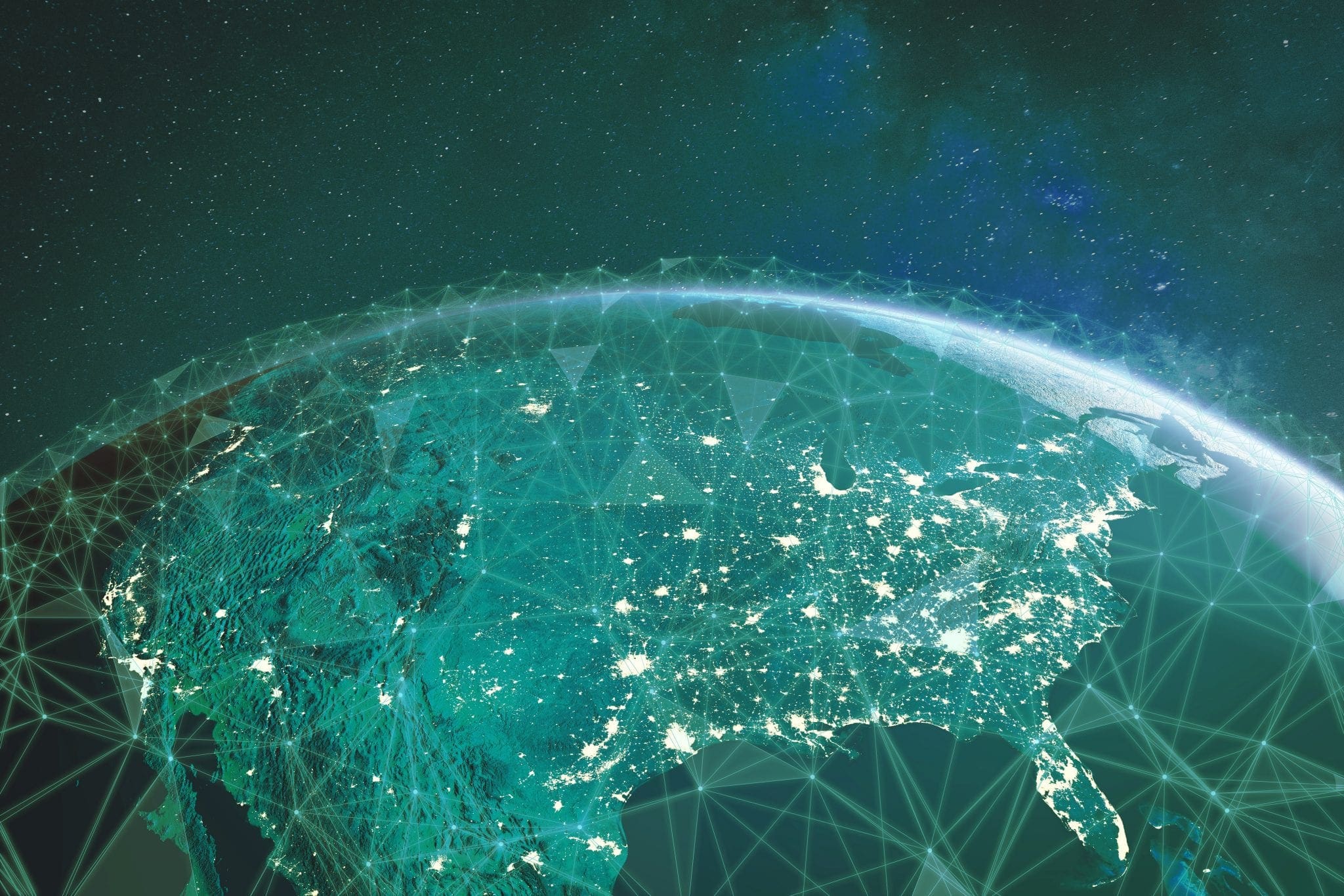 Telecommunication network above North America and United States